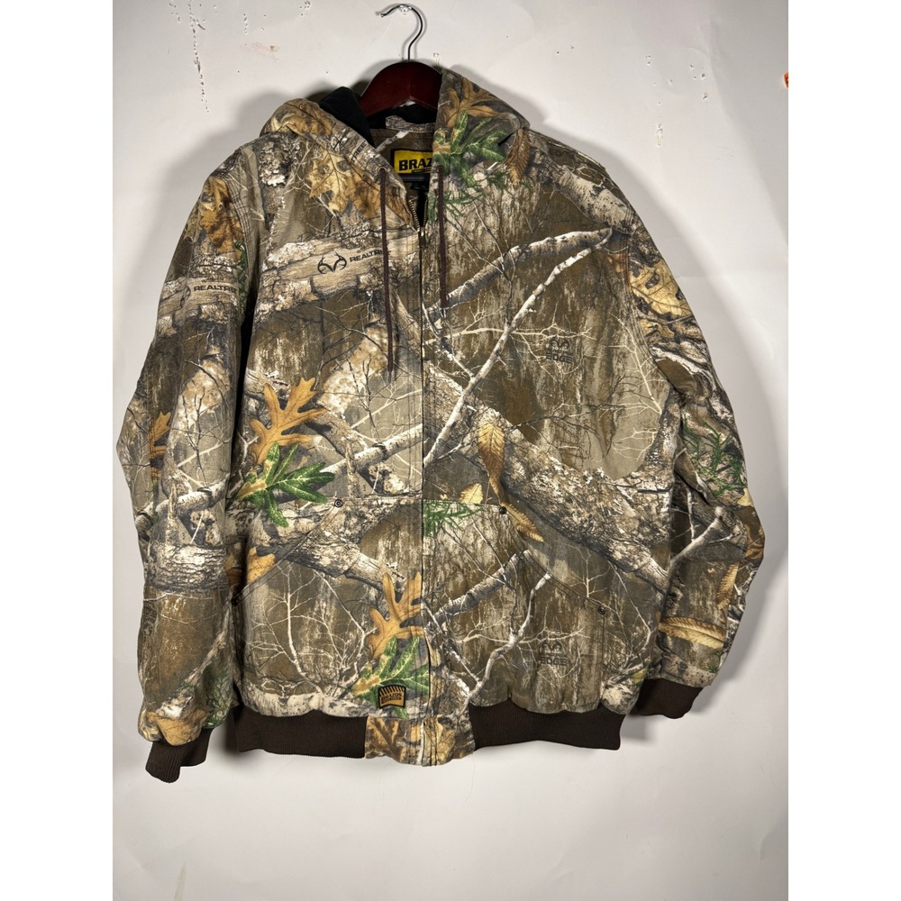 Brazos Work Force Realtree Edge Camo Hooded Work Jacket Mens XL Fleece Lined